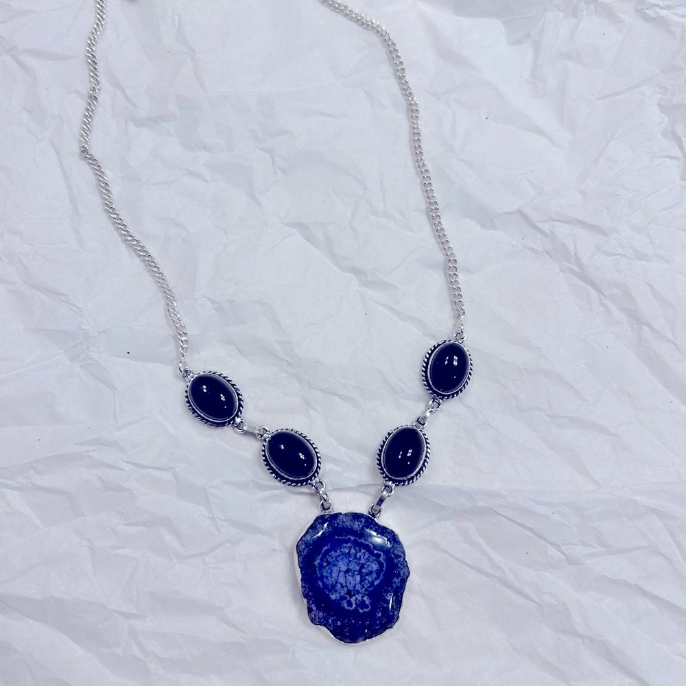 Overlay sterling silver 925, stone necklace.